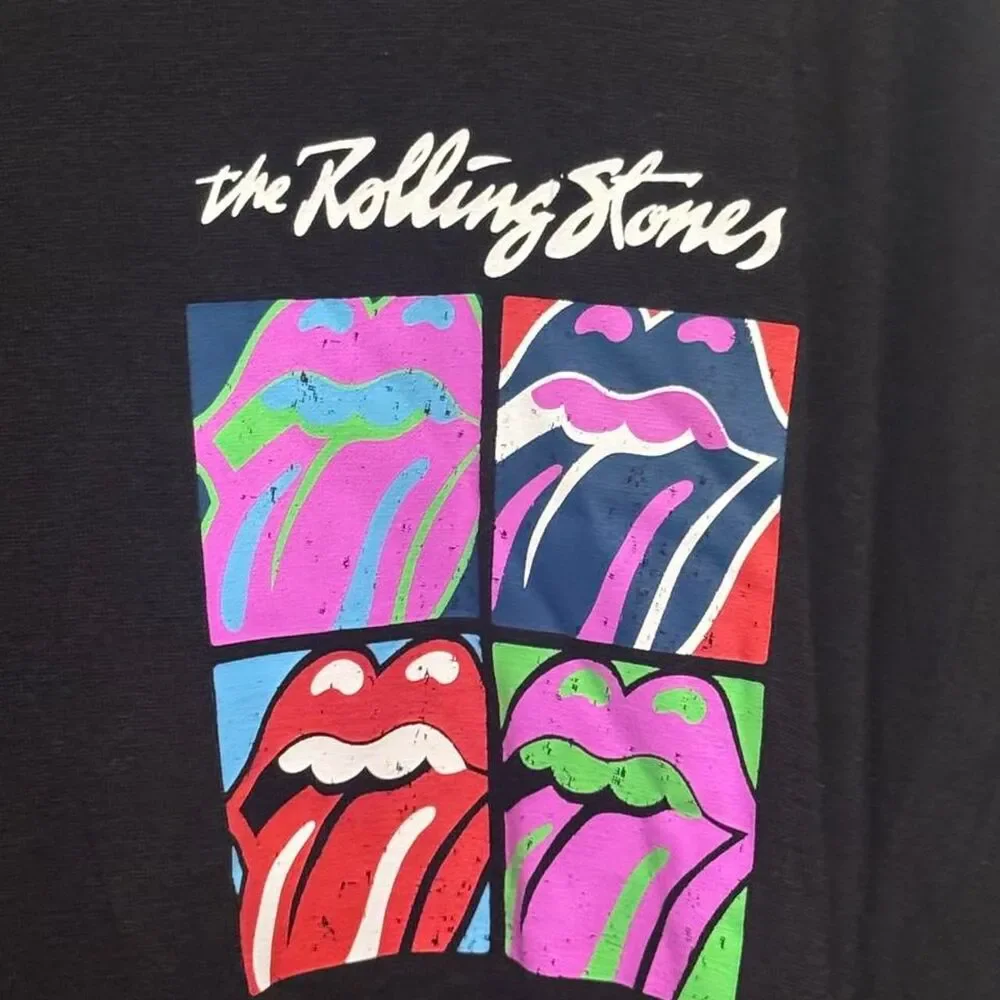 NWT Rolling Stones Pop Art Tongue Graphic Oversized Tee Women’s Small Black - Picture 2 of 4